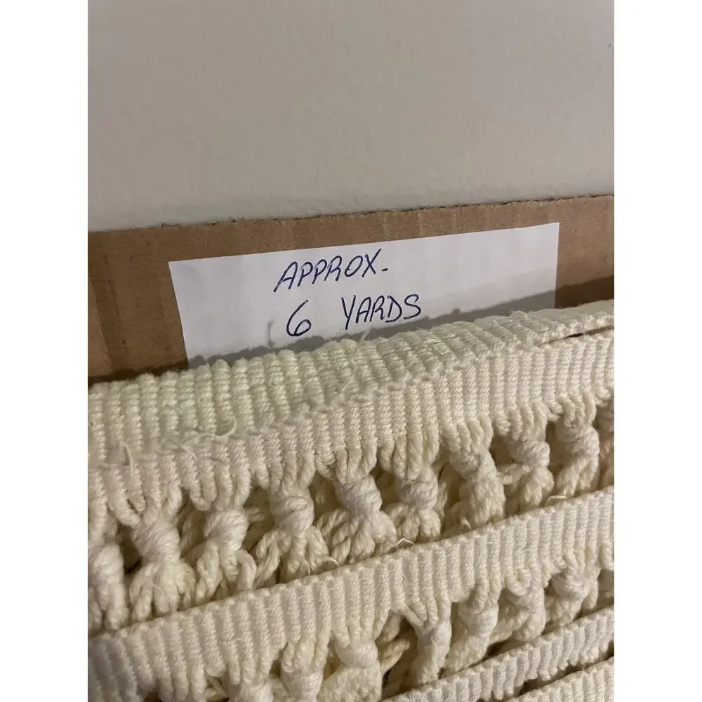 (Destash LOT 6 yd) Cream Creme Cotton Woven Knotted Tassel Fringe Trim Edge 4”